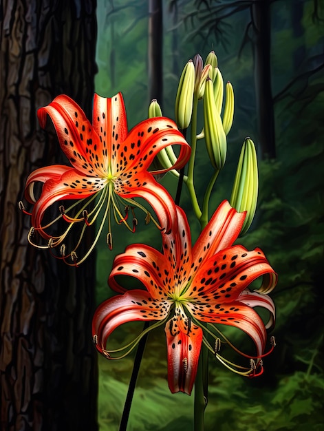 Lilienstab in einer natürlichen Umgebung 3D-Illustration Generative KI