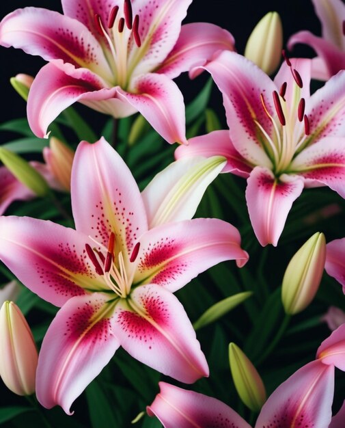 Foto lily lilium é um gênero de plantas nas liliaceae ervas perenes equipadas com bulbos rosados graciosos