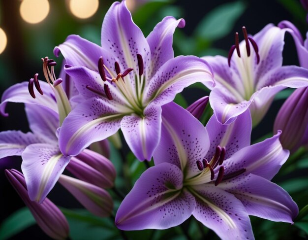 Foto lily lilium es un género de plantas en las liliaceae hierbas perennes equipadas con bulbos de lila púrpura