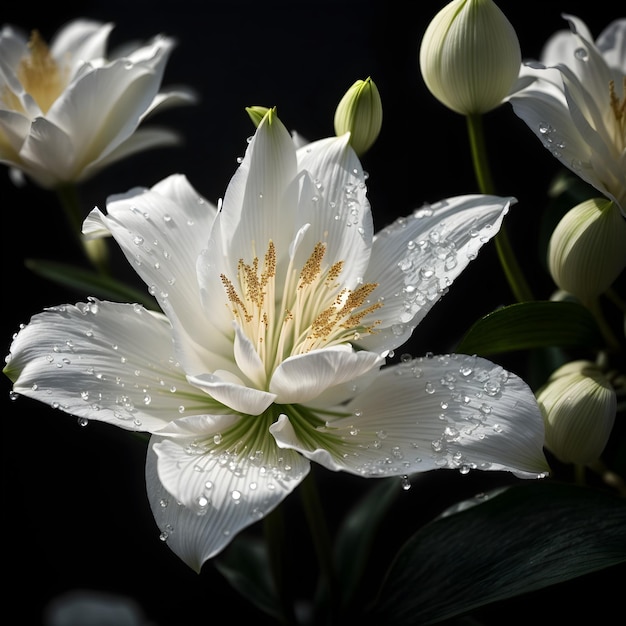 Lily's Elegance Weiße Blume und Wassertropfen auf Schwarz