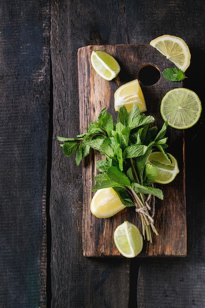 Foto lima y limones con menta.