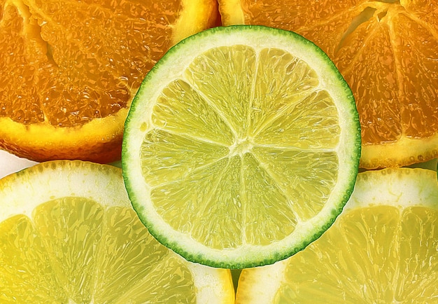 Lima naranja y limón de cerca