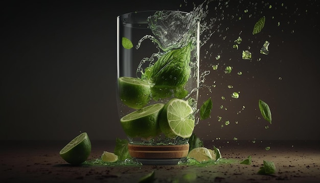 Lima un vaso de menta mojito agua salpicada Generado por IA