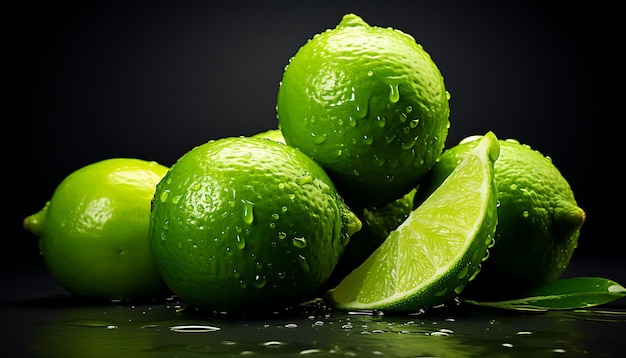 lima verde con gotas de agua Generative ai