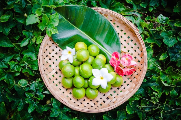 Foto limão e frutas cítricas na cesta