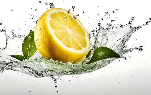 Limão fresco e respingos de água