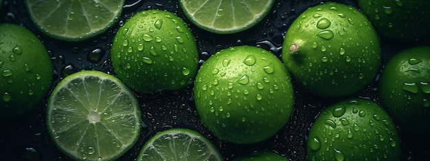 Limas con gotas de agua sobre ellas