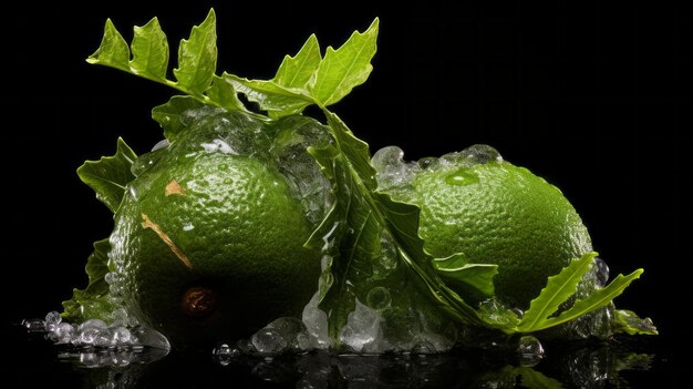 Las limas se muestran en un recipiente de vidrio con hielo.