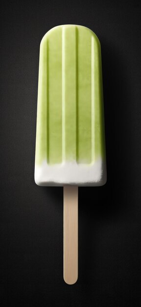 Lime-grün und weiß gefärbtes Popsicle isoliert auf einem holzkohlengrauen Hintergrund