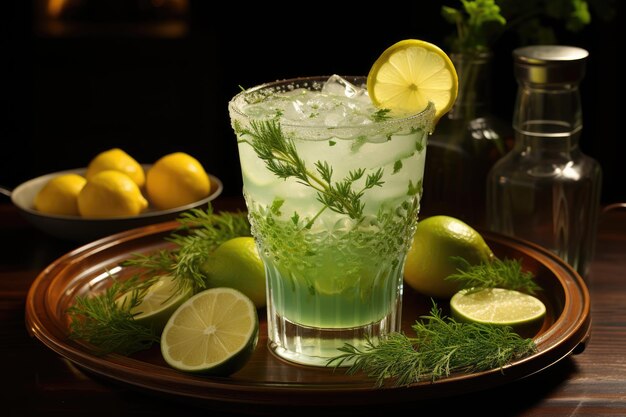 Limettenlimonade servierfertig auf dem Küchentisch, professionelle Werbe-Food-Fotografie