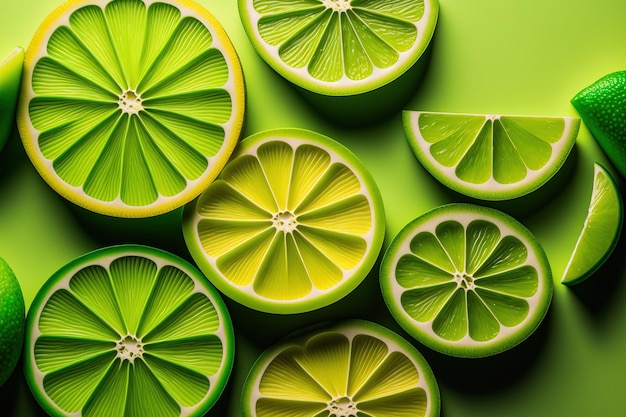Limettenscheiben mit grünem Hintergrund mit Zitrusfrüchten