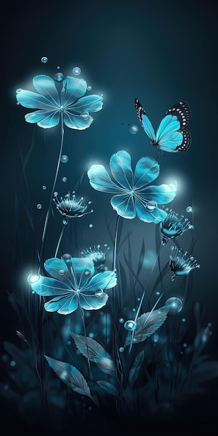 Limmering Enchantment Mergulhe num mundo de maravilhas com hipnotizantes flores de fantasia de cristal azul que irradiam beleza etérea Generative Ai