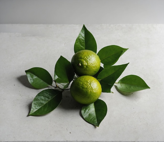 Limões com folhas verdes sobre um fundo branco Copiar espaço