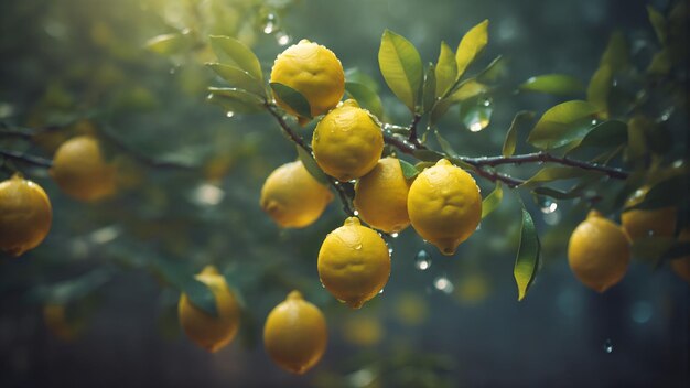Limões em galhos frutos cítricos suculentos frescos jardinagem orgânica