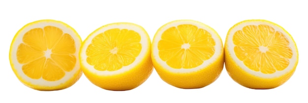 Limões seguidos isolados em fundo branco transparente Bandeira de frutas cítricas maduras amarelas
