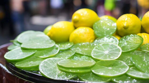 Limões verdes em uma feira de rua brasileira picantes e brilhantes