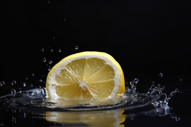 Un limón en el agua con las burbujas de aire.