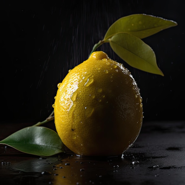 Foto un limón amarillo con hojas verdes