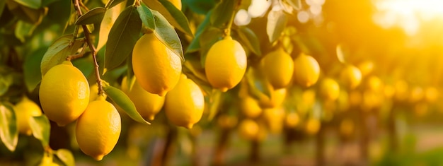 El limón crece en un árbol en un jardín de cosecha Ai generativo