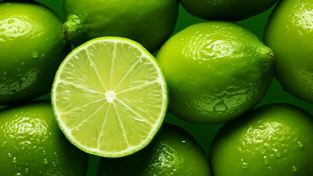 Foto limón entero y medio rebanado con hojas verdes aisladas sobre fondo blanco generativo ai