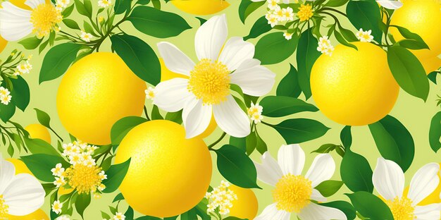 Limón en flor con hojas y frutas en un fondo claro