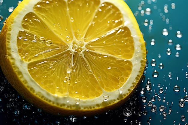 Limón fresco en el fondo decorado con gotas de agua gaseosa