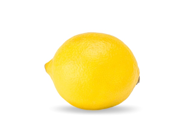 Limón uno hermoso amarillo redondo y limón maduro aislado sobre fondo blanco con sombra Vista lateral de primer plano de limón orgánico entero