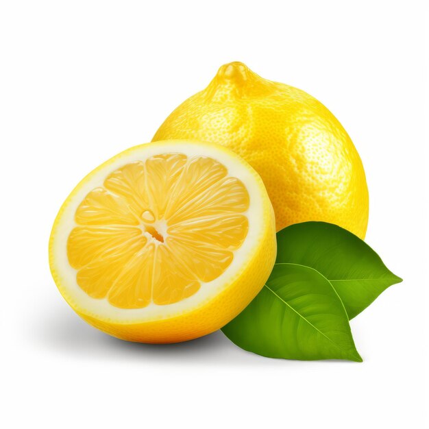 Un limón y una hoja realistas aislados sobre un fondo blanco