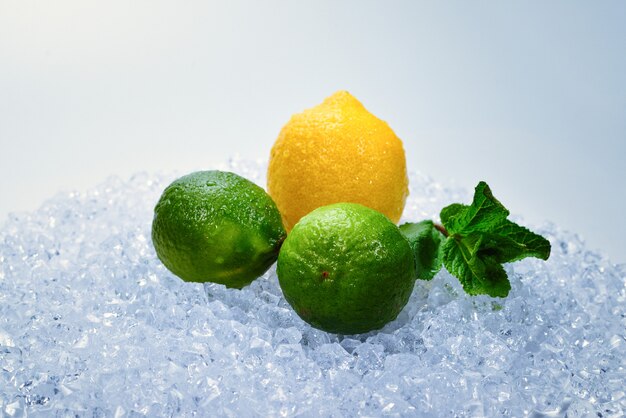 Limón, lima y menta sobre hielo