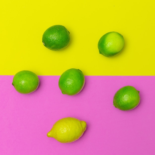 Limón y Limas. Estilo creativo minimalista plano frutas colores arte