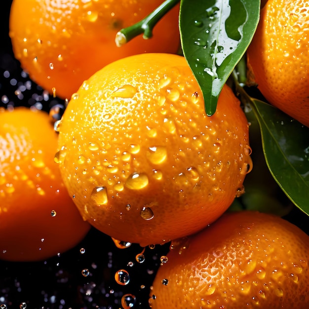 limón naranja fresco con hojas y gota de agua ai generado