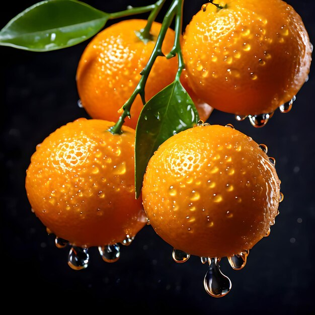 limón naranja fresco con hojas y gota de agua ai generado