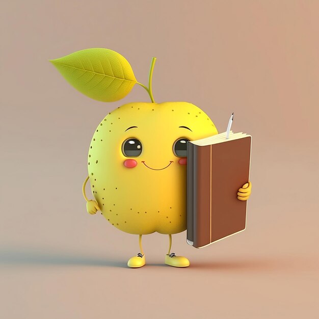 Limón de personaje de dibujos animados con un cuaderno ai generativo