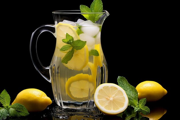 Limonada en un dispensador de vidrio con rebanadas de limón y lima