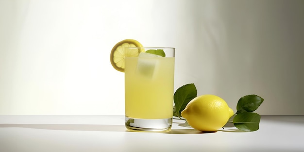 Limonada fresca fresca e frutas de limão em fundo branco Espaço para texto gerado por IA
