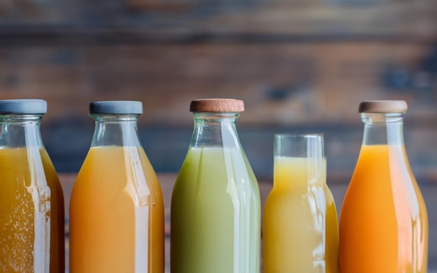 Limonada fresca y jugo de naranja en botellas