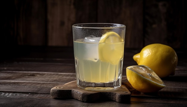 Limonada fresca na mesa de madeira rústica ao ar livre gerada por IA