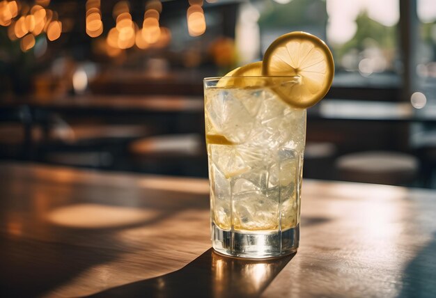 limonada con limón en un día caluroso en la calle de la ciudad