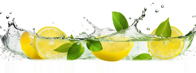 Limonada de limón con salpicaduras de agua sobre un fondo blanco IA generativa