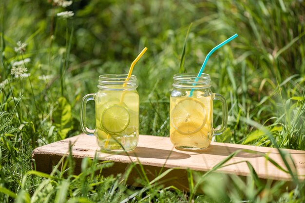 Limonada refrescante com limão e lima. Estilo de vida