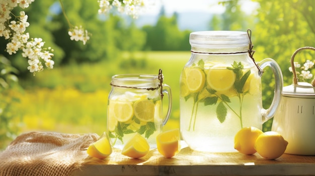 Limonada refrescante de verão com frutas cítricas e menta Coquetéis de frutas Generative AI