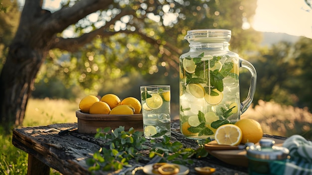 Limonada refrescante em um jardim