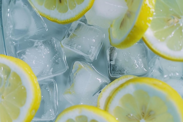 Foto limonada refrescante con rebanadas de limón y cubitos de hielo