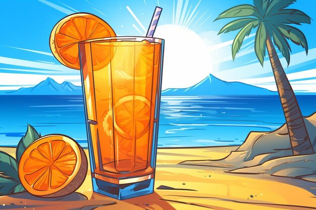 Limonada de verano o cóctel de mojito con rodaja de naranja y lima en fondo de color