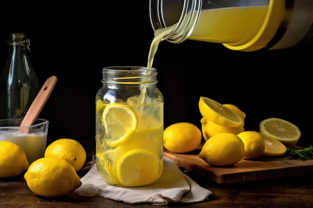 Limonada vertida en un tarro de cristal creado con IA generativa