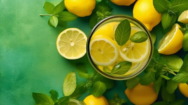 Limonade im Glas mit frischen Zitronen und Minze kalt