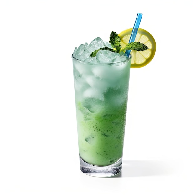 Limonadenblauer Matcha-Cocktail auf weißem Hintergrund Generative KI