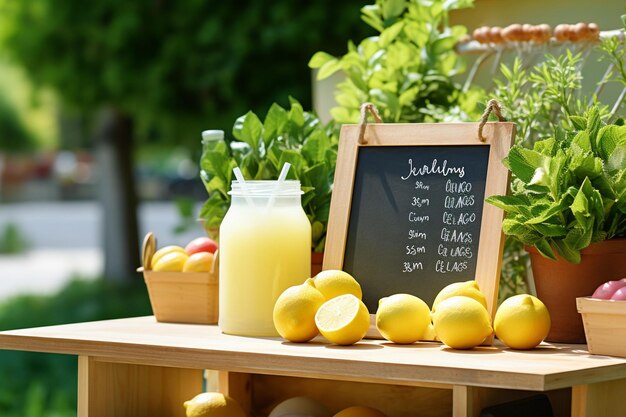 Limonadenstand mit einem Retro-Fahrrad und Kisten mit Zitronen