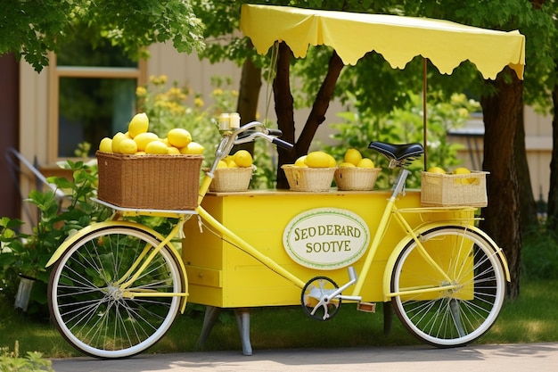 Foto limonadenstand mit einem retro-fahrrad und kisten mit zitronen