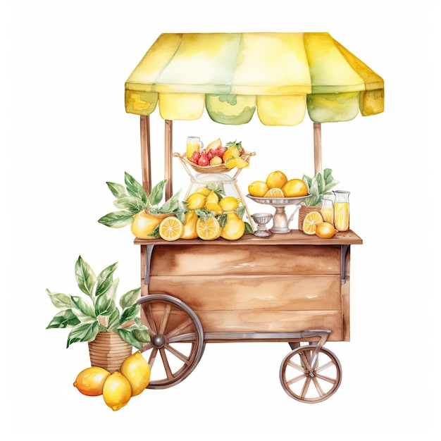 Limonadenwagen auf weißem Hintergrund Aquarellillustration